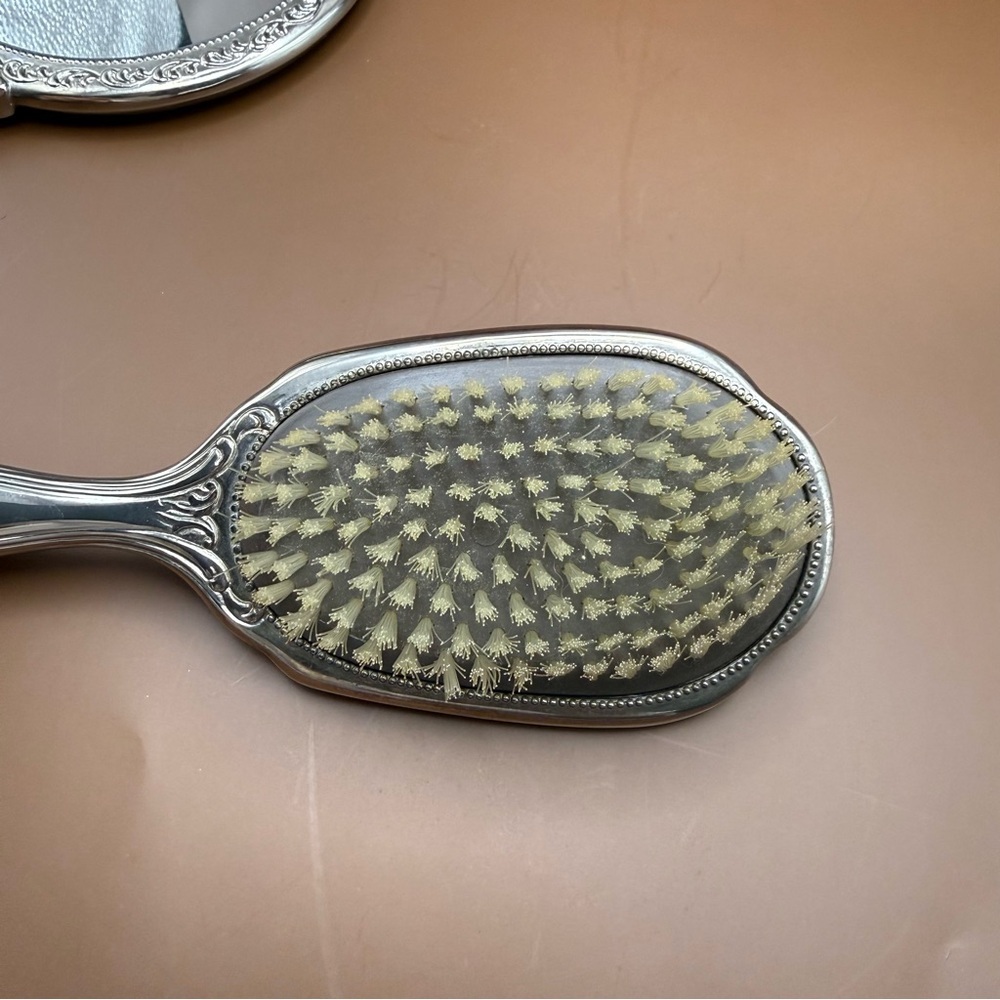 Vintage Art Nouveau Silver Tone Plated Mirror Brush Vanity Dresser Set - Picture 9 of 13
